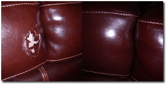 Repaired hole in Leather